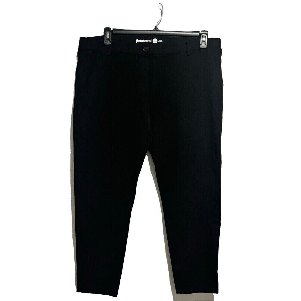 Betabrand Women's Straight Leg Cropped Pants Black Petite2XL Mid Rise Flat Front